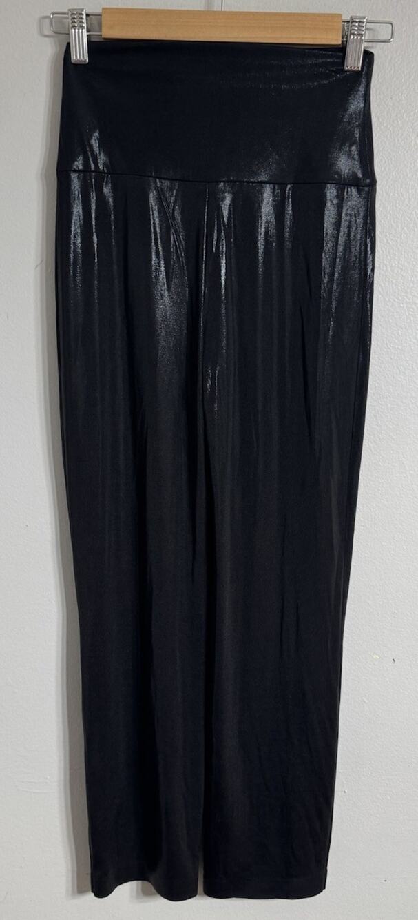 Norma Kamali Pants Women’s XS Metallic Lamé Wide Leg Black Pull On Stretch